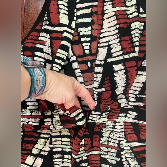 BCBGMaxAzria Asymmetrical Dress in Black, Red, and Cream - Picture 7 of 9